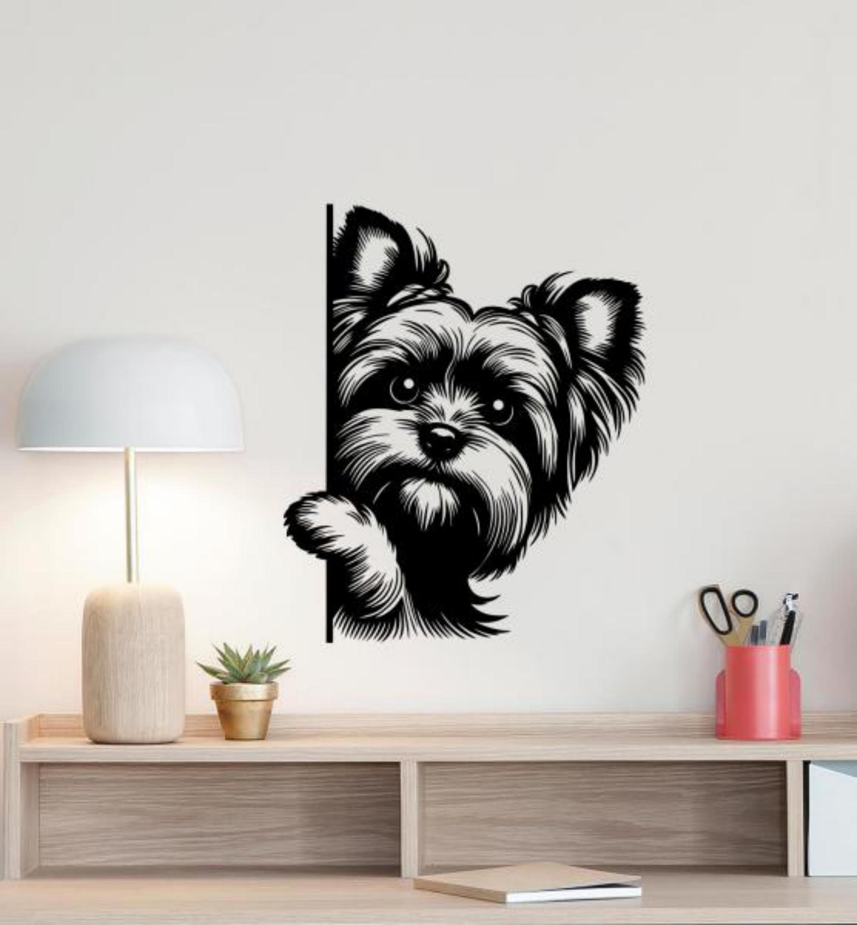 Yorkshire Terrier Wall Decal Vinyl Sticker Dog Peeking Yorkie Wall ...