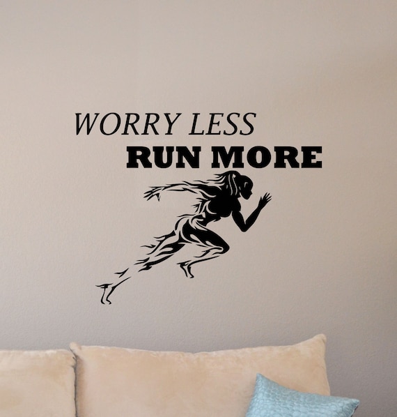 Gym Wall Decal Worry Less Run More Poster Sport Fit Motivational