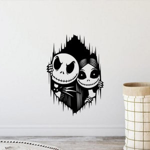 Naklejka ścienna Jack i Sally Naklejka winylowa Koszmar Dekoracja ścienna Okno Drzwi Znak Halloween Prezent Sztuka ścienna Jeden kolor Bez tła Naklejka 3232