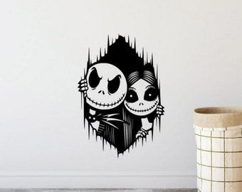 Jack and Sally Wall Decal Vinyl Sticker Nightmare Wall Decor Window Door Sign Halloween Gift Wall Art One Color No Background Decal 3232