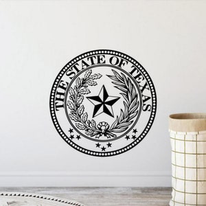 Texas State Seal Wall Decal Vinyl Sticker US Lone Star State Wall Decor Sign Gift Wall Art Poster One Color No Background Decal 3319