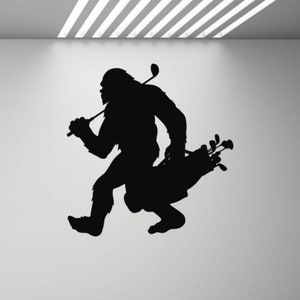 Bigfoot Golf Wall Decal Vinyl Sticker Sasquatch Golfer Decor Window Door Sign Movie Gift Golfing Wall Art One Color No Background Decal 3241