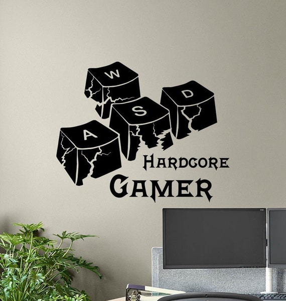 Sticker mural gamer hardcore WASD touches de clavier Gamer Room