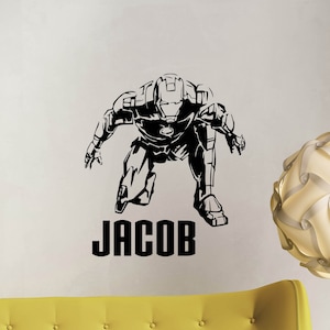 Personalized Wall Decal Iron Man Poster Superhero Wall Decal Custom Boy Name Sign Kids Room Decor Vinyl Sticker Playroom Wall Art Print 4-34