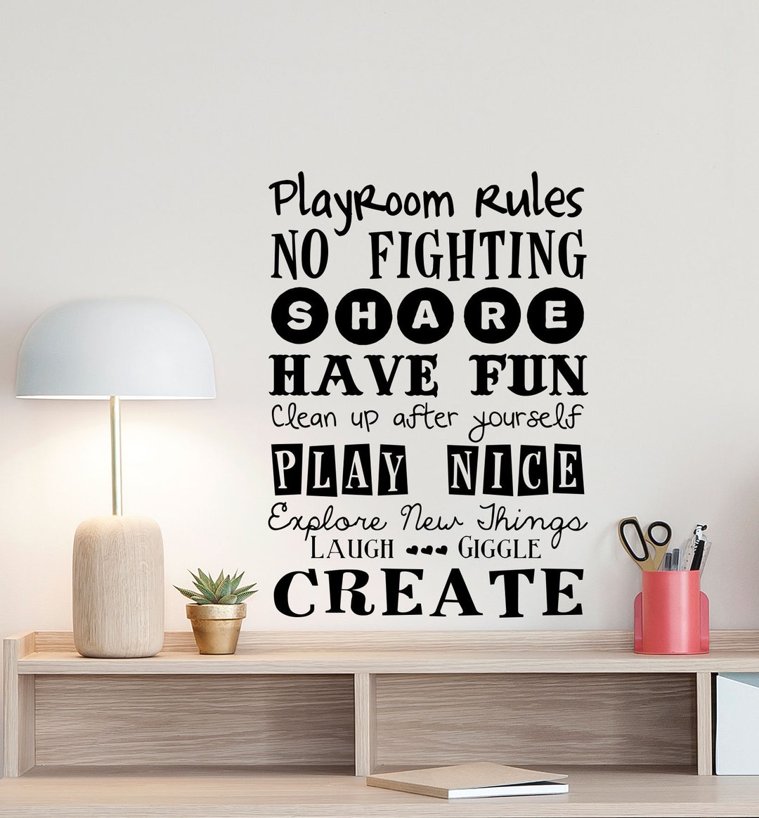 Play Room Lettering Playroom Rules Wall Decal Sign Play Room Quote Nursery Poster Boy Girl ...