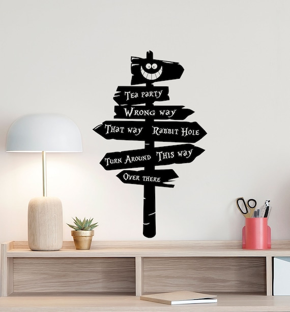 Road Sign Bedroom Wonderland 6v86 Party Vinyl Sticker in Denmark Print Decor Decal Hole Art Nursery Quote Tea Wall Etsy Playroom Gift Rabbit - Wall Alice