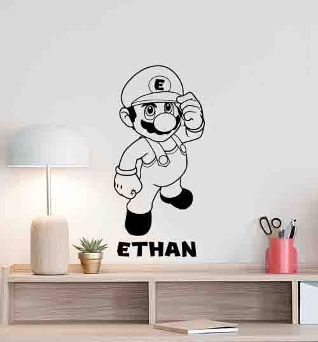 Personalized Super Mario Wall Decal Custom Name Poster Video Etsy