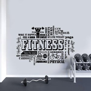 Fitness Wall Decal Vinyl Sticker Poster Motivational Sign Quote Gym Word Cloud Bodybuilding Gift Fitness Decor Fitness Wall Art 4-48