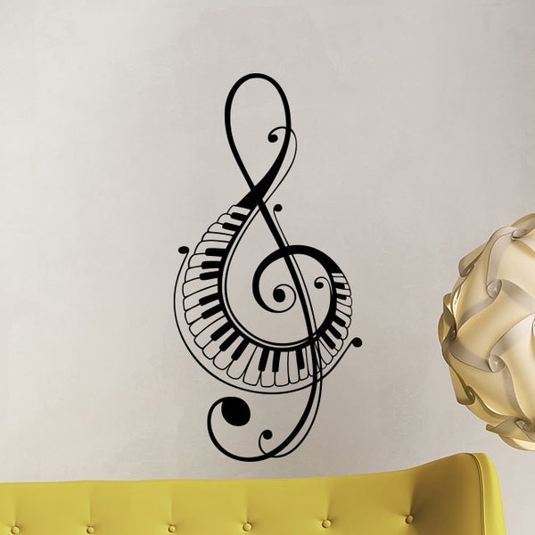 Treble Clef pared calcomanía piano teclas de teclado instrumentos musicales música regalos música signo de vinilo etiqueta engomada oficina decoración casa dormitorio pared arte 881