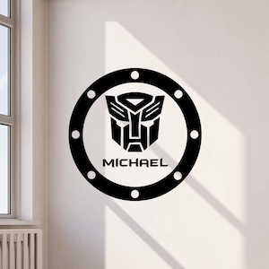 Personalized Autobot Wall Decal Sign Custom Name Transformers Poster Superhero Wall Decal Boy Room Decor Vinyl Sticker Wall Art Print 1014