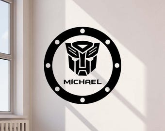 Personalized Autobot Wall Decal Sign Custom Name Transformers Poster Superhero Wall Decal Boy Room Decor Vinyl Sticker Wall Art Print 1014