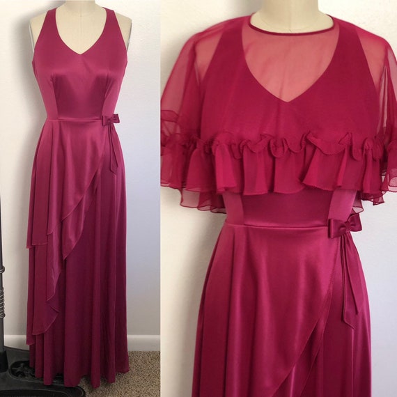 Dreamy 1970s Burgundy Wine Gown