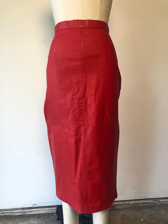 80s Red Leather GIII Pencil Skirt