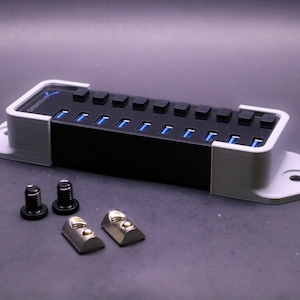 Sabrent USB Hub Mount for Sim Racing Cockpit | 7, 10, & 16-Port | Aluminum Profile Rig 8020 | SIM Racing Accessories and Mods | Flight Sim