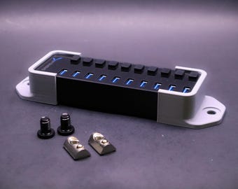 Sabrent USB Hub Mount for Sim Racing Cockpit | 7, 10, & 16-Port | Aluminum Profile Rig 8020 | SIM Racing Accessories and Mods | Flight Sim