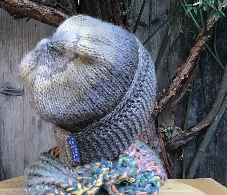 Hand knit beanie hat Made-in-USA Handmade hat Slouch hat Soft Italian import wool blend yarn Non-itch yarn Northern Cal Unisex Hat
