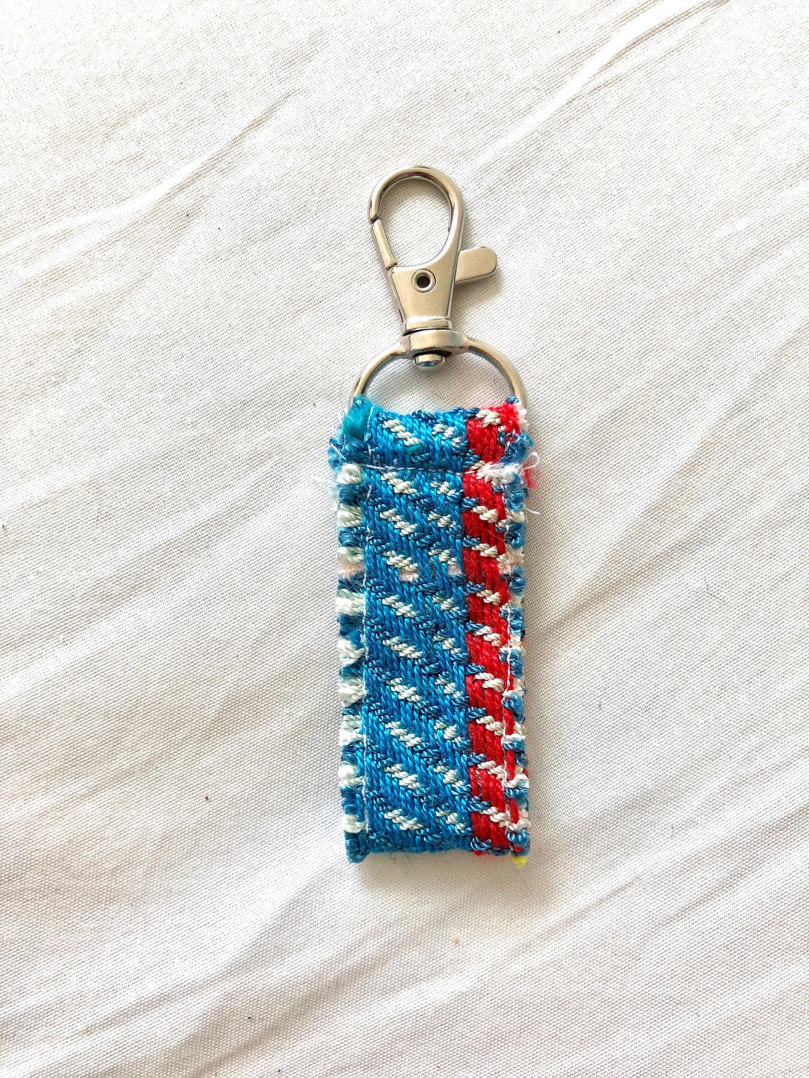 Hand Woven Red White and Blue Keychain Etsy