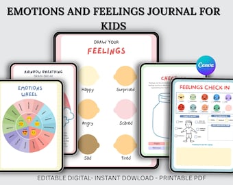Editable Emotions and Feelings Journal for Kids, Digital Mood Tracker, Printable Kids Journal, Emotional Wellness PDF, 2025 Kids Diary