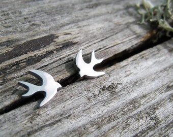 Little swallow studs, silver, bird ear studs, minimalist, stainless steel