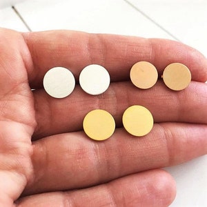 Big flat round stud earrings, full moon, gold stud earrings, minimalist circles, gold moon, gold studs image 9