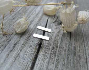 Small silver bar plugs, stainless steel silver, minimalist, geometric stud earrings