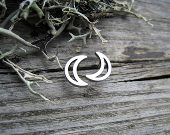 Crescent studs, silver plated, Stainless Steel, minimal, silvermoon