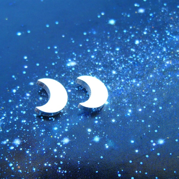 Crescent Studs, Silver Plated Stainless Steel, Minimal, silver moon