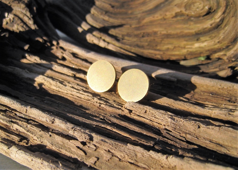 Big flat round stud earrings, full moon, gold stud earrings, minimalist circles, gold moon, gold studs image 8