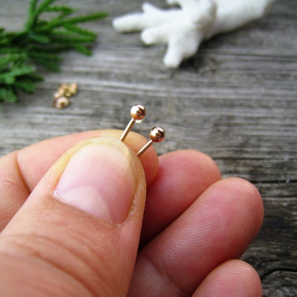Mini ball stud earrings rose gold, 3mm, gold-plated stainless steel, minimalist ball stud earrings