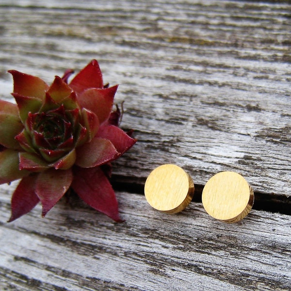 Small dot studs matt gold, dot, stainless steel, minimalist, gold buttons, dots 6 mm, 1 pair of gold stud earrings