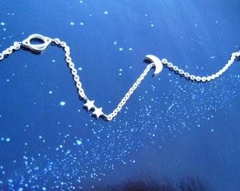 stars bracelet, silver plated, stainless steel, moon bracelet, moon star saturn