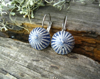 Ceramic earrings jeansblue, ceramic and stainless steel, something blue, handmade Ooak