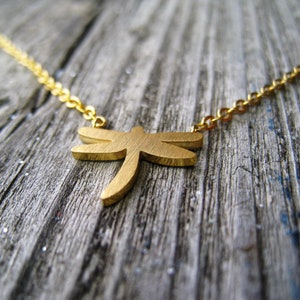 Dragonflie necklace gold plated stainless steel minimal