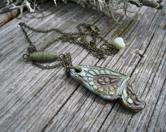 Ceramic pendant wing, long pendant, chain pendant, fairy necklace, Butterfly