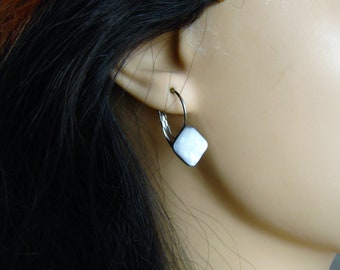 Vintage earrings made from old buttons, mother of pearl, square