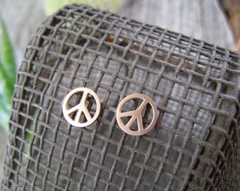 Peace studs rose gold plated, stainless steel, small ear studs rose gold