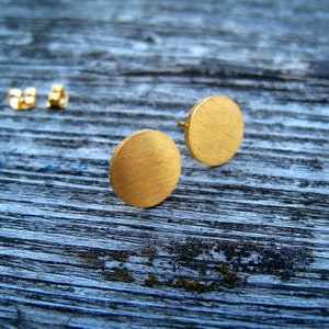 Big flat round stud earrings, full moon, gold stud earrings, minimalist circles, gold moon, gold studs image 4