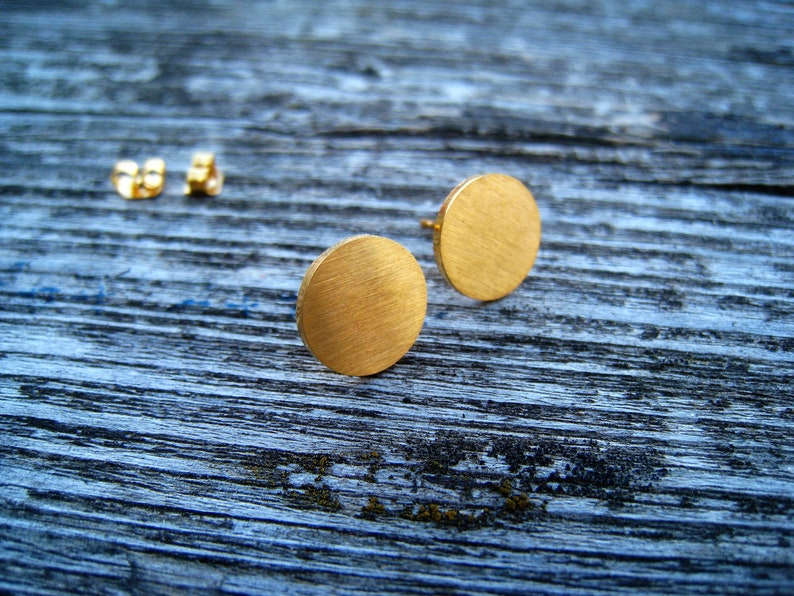 Big flat round stud earrings, full moon, gold stud earrings, minimalist circles, gold moon, gold studs image 4