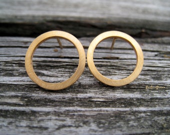 Edle Kreis-Stecker gold, schlichte goldene Ringe, Edelstahl, minimalistisch, Kreislauf des Lebens, 13,5 mm, Neumond, 1 Paar