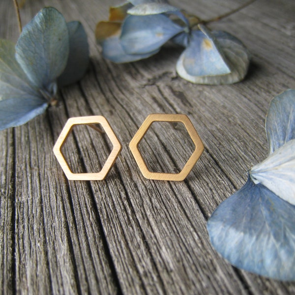 Sechseck Ohrstecker roségold, Edelstahl, geometrisch, offene Hexagon Ohrringe, Wabe, Polygon, rosévergoldet