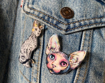 Sphynx Cat Kitten rainbow acrylic pin