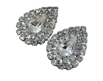 Gorgeous Rhinestone Cubic Zirconia CZ Clip On Earrings Bluette Made in France 1"