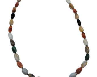 Pretty Vintage Multicolored Polished Genuine Stones Beaded Necklace 24" Long