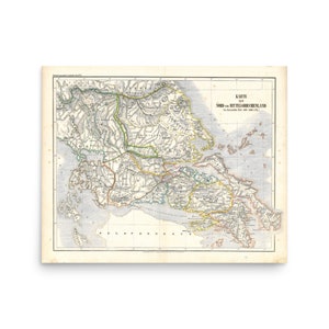 1856 German Historical Map of Northern Ancient Greece 500-300 BC Poster Print