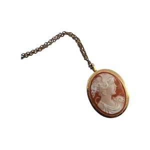 18 Karat Yellow Gold Carved Shell Cameo Brooch / Pendant 1&quot; w/ Bail Naples Italy
