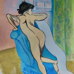 Painting After S. Valadon After the Bath Mixed Media on Paper 8.5x13" Framed