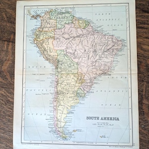 Original 1876 South America Atlas Map by Johnston 14&quot; x 11 1/4&quot; Antique