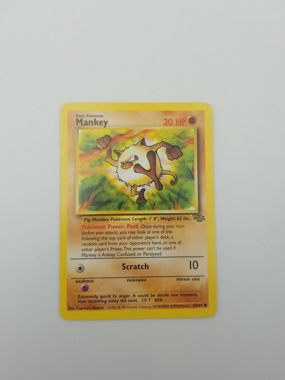 1999 mankey pokemon card Topps Tv #56 PSA 8 RarityShiny Rare Hit Points60 HP Fighting Thrash (20+) Flip a coin GMA Graded 1999 Pokemon Jungle