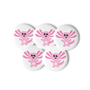 Schattige Axolotl Cartoon afbeelding set van 5 witte speldknoppen