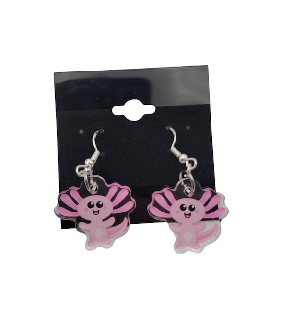 Adorable Axolotl Acrylic Dangle Earrings with Sterling Hooks 1" x .8"